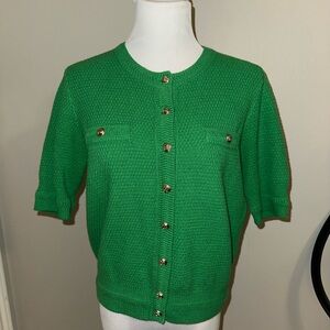 Ann Taylor Vibrant Green Cardigan with Gold Buttons